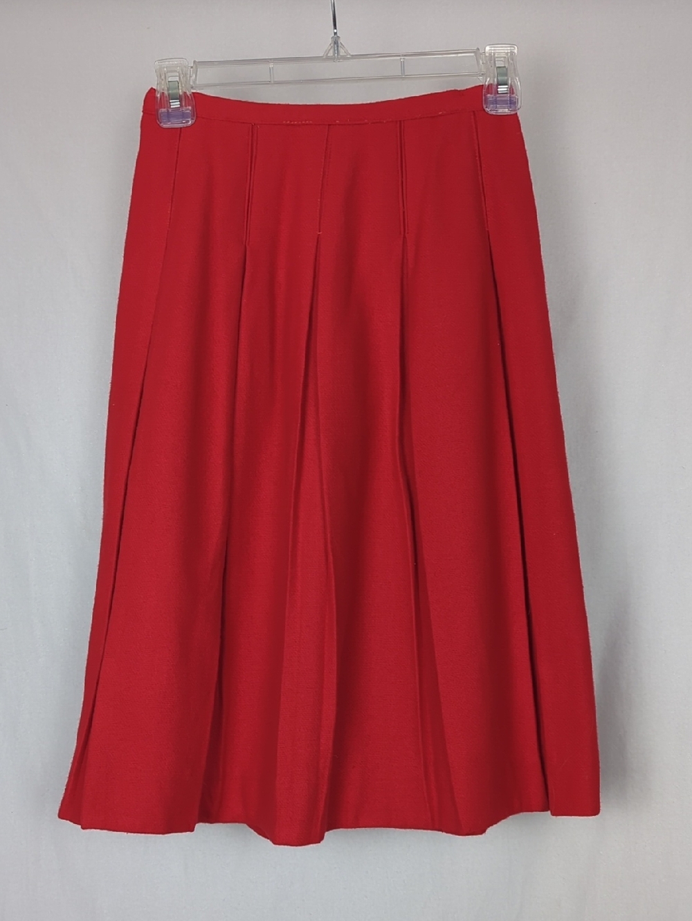 VINTAGE 50s 60s Hand Sewn Classic Red A-Line Pleated Midi Skirt